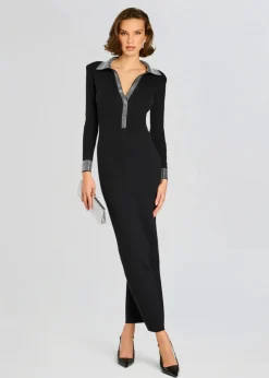 Online - Shareen Embellished Knit Dress - Black/Silver Long Dresses | Dresses