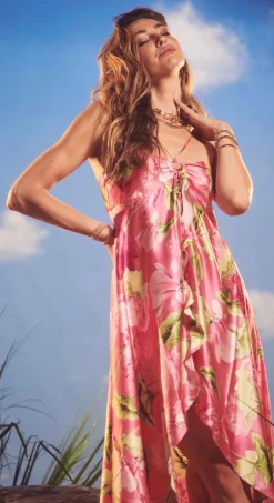 Outlet - Ren High Low Dress - Pink Lotues Dresses | Midi