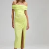 Outlet Self- Portrait - Lime Jersey Off Shoulder Midi Dress - Green Dresses | Midi