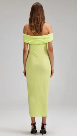 Outlet Self- Portrait - Lime Jersey Off Shoulder Midi Dress - Green Dresses | Midi