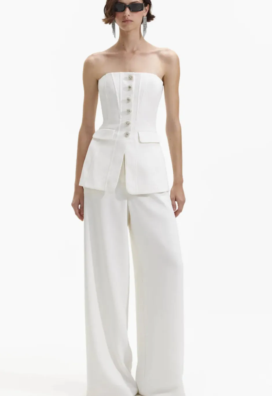 Clearance - Bandeau Crepe Jumpsuit - White Pants Jumpsuits