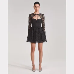 Online - Black Lace Tie Neck Mini Dress - Black Dresses | Mini Dresses