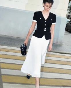 Best - Contrast Chiffon Midi Dress - Black Dresses | Midi