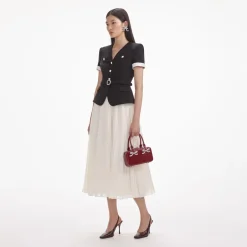 Best - Contrast Chiffon Midi Dress - Black Dresses | Midi
