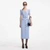 Hot - Crepe Button Midi Dress - Blue Midi | Midi Dresses