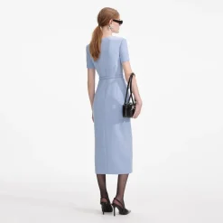 Hot - Crepe Button Midi Dress - Blue Midi | Midi Dresses