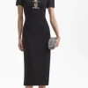 Fashion - Crepe Diamante Bow Midi Dress - Black Dresses | Midi