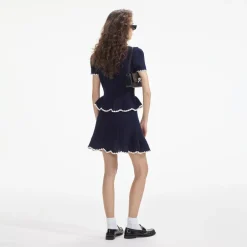 New - Crochet Flared Mini Dress - Navy Dresses | Flare
