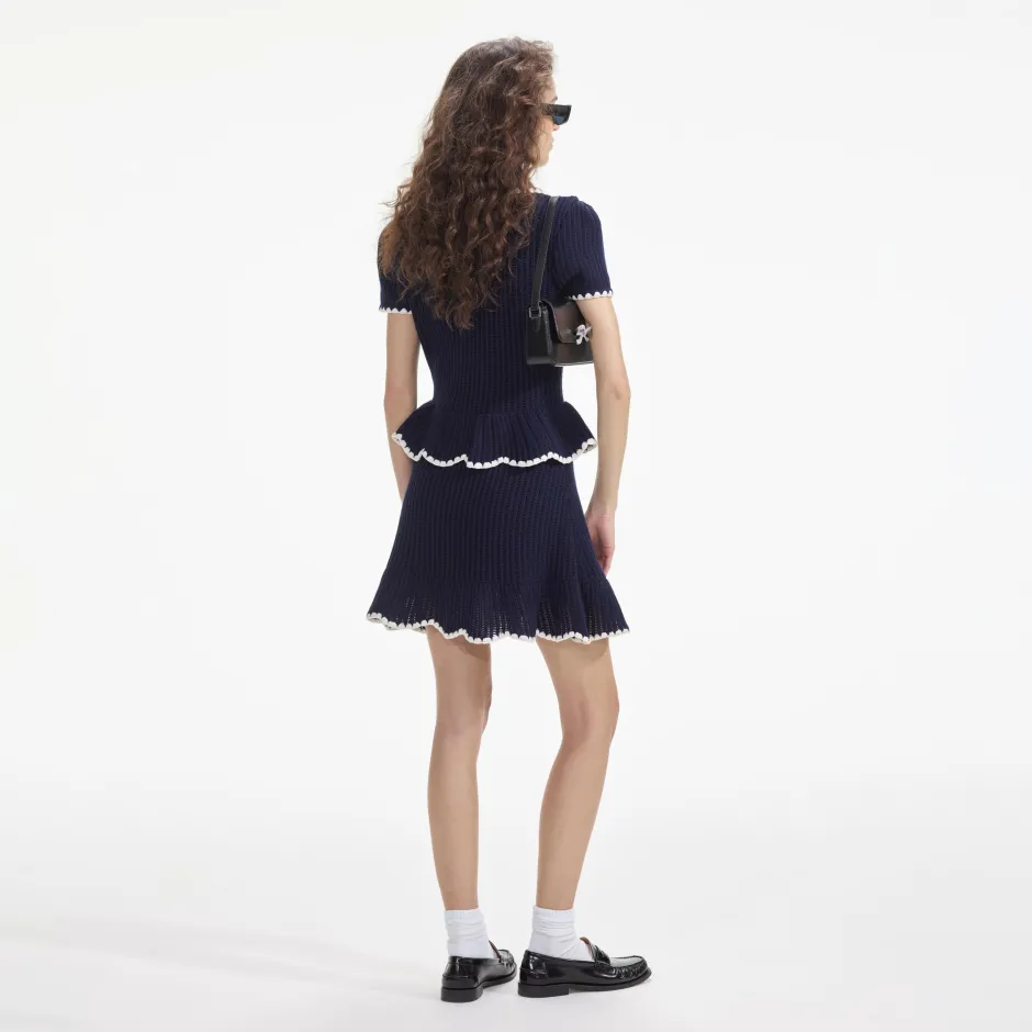 New - Crochet Flared Mini Dress - Navy Dresses | Flare