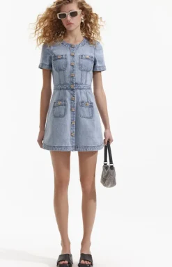 New - Denim Buttoned Mini Dress - Light Blue Dresses | Mini Dresses
