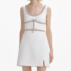 Clearance - Embellished Bow Trim Mini Dress - White Dresses | Mini Dresses