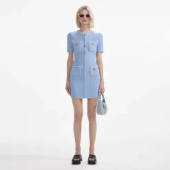 Best - Jewel Button Knit Mini Dress - Blue Dresses | Mini Dresses