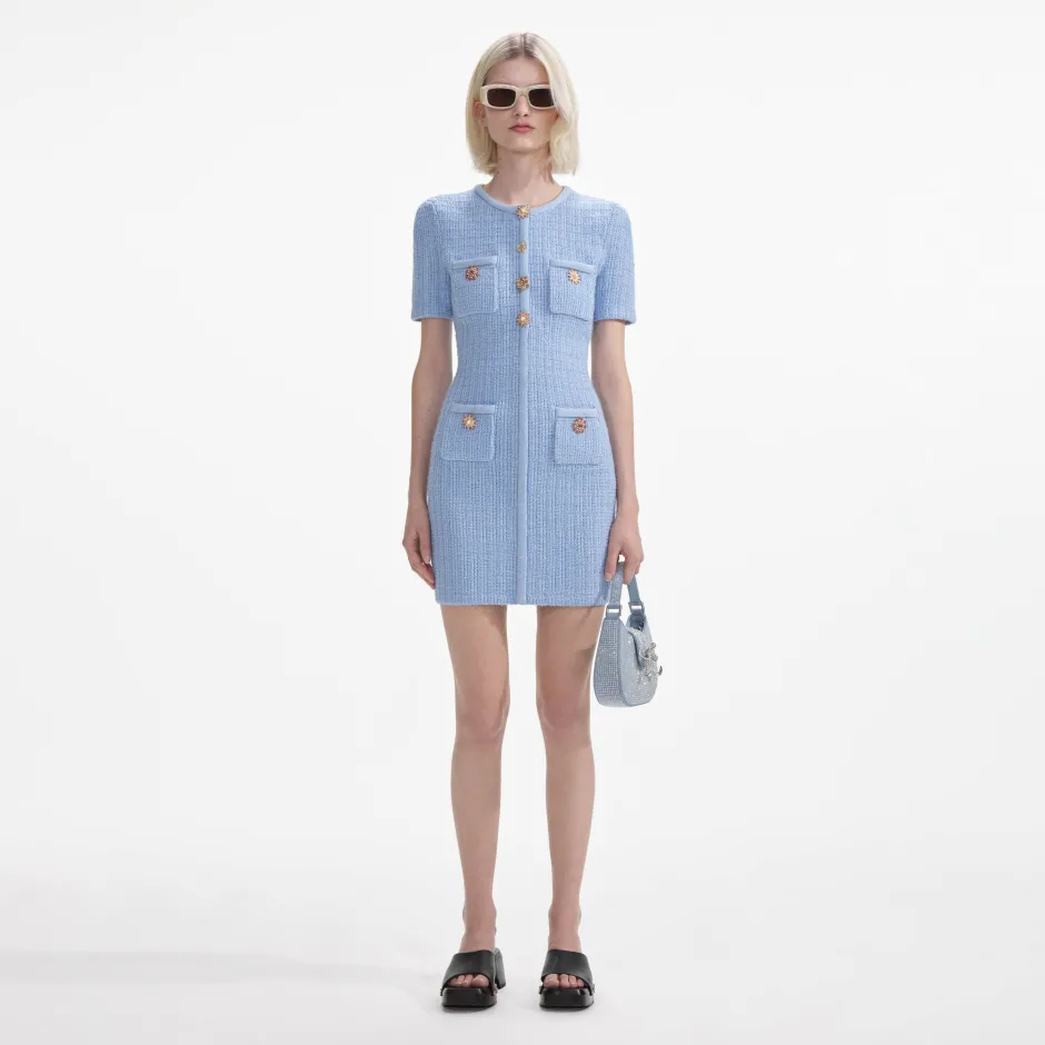 Best - Jewel Button Knit Mini Dress - Blue Dresses | Mini Dresses