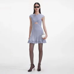 Clearance - Knit Lace Insert Mini Dress - Blue Mini Dresses | Dresses