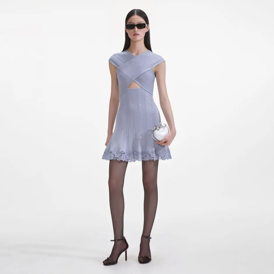 Clearance - Knit Lace Insert Mini Dress - Blue Mini Dresses | Dresses