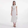 Discount - Knit Lace Insert Midi Dress - White Midi | Midi Dresses