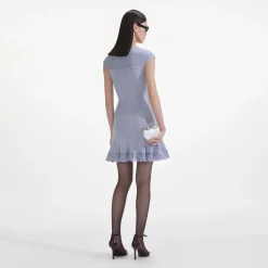Clearance - Knit Lace Insert Mini Dress - Blue Mini Dresses | Dresses