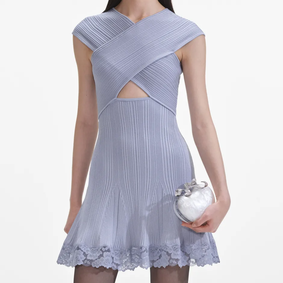 Clearance - Knit Lace Insert Mini Dress - Blue Mini Dresses | Dresses