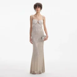 Best - Rhinestone Mesh Maxi Dress - Cream Dresses | Long Dresses