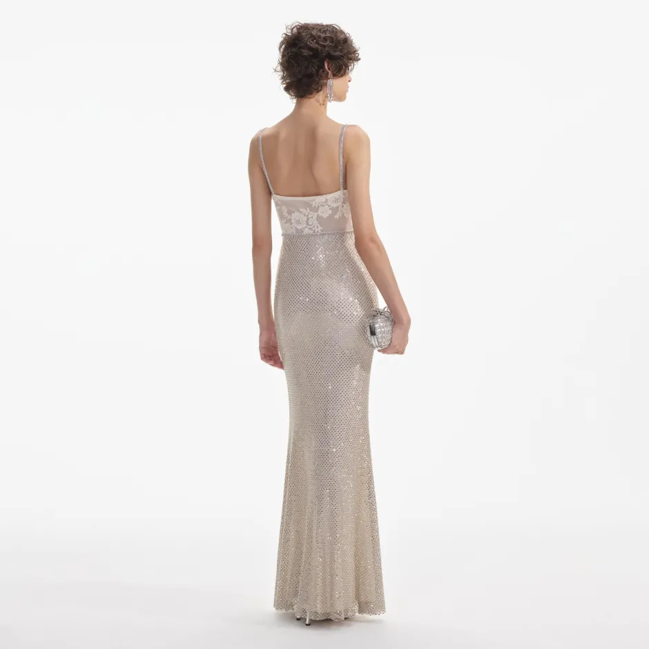 Best - Rhinestone Mesh Maxi Dress - Cream Dresses | Long Dresses