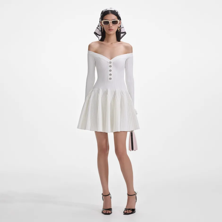 Outlet - Ribbed Knit Mini Dress - White Mini Dresses | Dresses