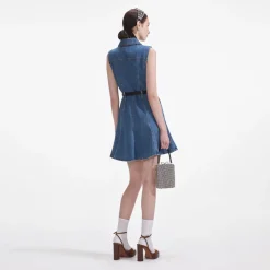 New - Sleeveless Pearl Mini Dress - Denim Mini Dresses | Dresses