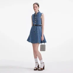 New - Sleeveless Pearl Mini Dress - Denim Mini Dresses | Dresses