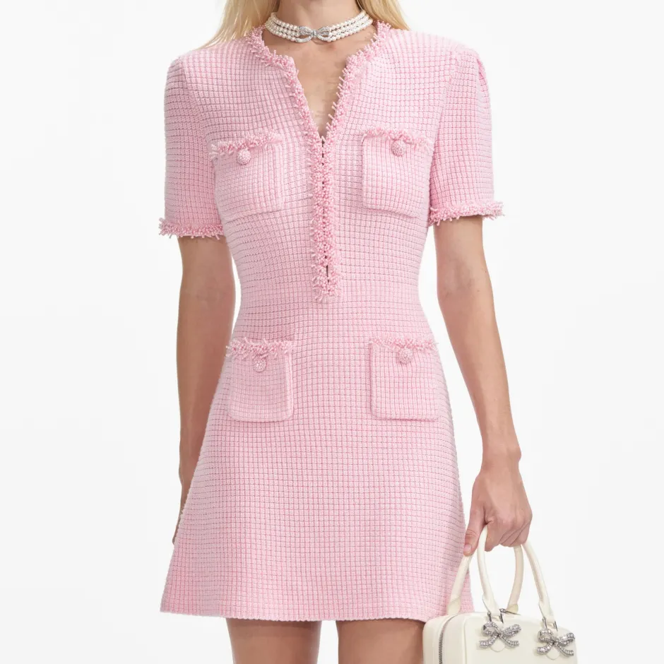 Hot - Textured Knit Mini Dress - Pink Mini Dresses | Dresses