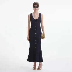 Online - Viscose Knit Midi Dress - Navy Dresses | Long Dresses