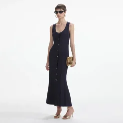 Online - Viscose Knit Midi Dress - Navy Dresses | Long Dresses