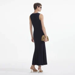 Online - Viscose Knit Midi Dress - Navy Dresses | Long Dresses