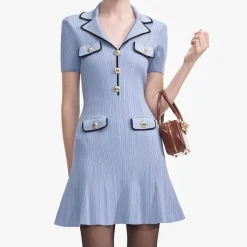 Online - Viscose Rib Knit Mini Dress - Blue Mini Dresses | Dresses