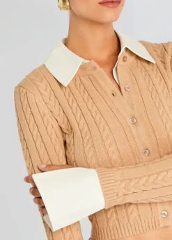 Online - Eloise Cable Knit Cardigan - Tan Sweaters & Knits