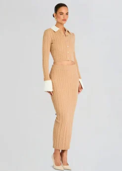 Online - Eloise Cable Knit Cardigan - Tan Sweaters & Knits