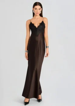 New - Grenache Satin Maxi Dress - Ash Brown Dresses | Long Dresses