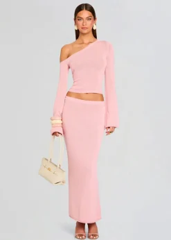 New - Kora Knit Maxi Skirt - Coral Blush Long Skirts