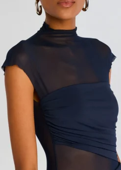 New - Tabitha Mesh Ruched Midi Dress - Sapphire Dresses | Midi