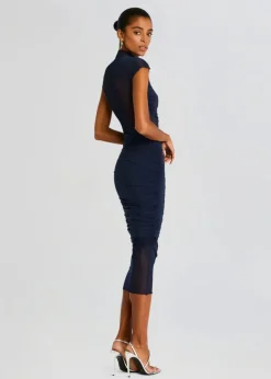 New - Tabitha Mesh Ruched Midi Dress - Sapphire Dresses | Midi
