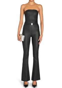 Clearance - Vice Coated Denim Slim Flare Jumpsuit - Coated Black Flare | Pants Jumpsuits