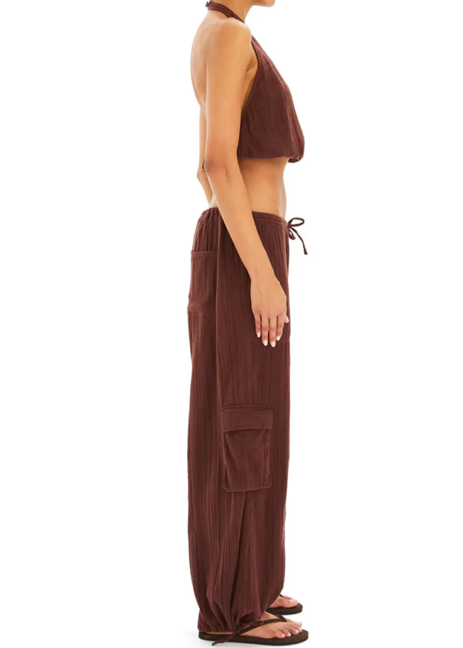 Clearance - Zira Gauze Cargo Pant - Coconut Pants