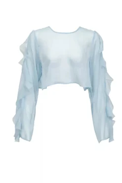 New - Thoma Cropped Shirt - Baby Blue Coverups