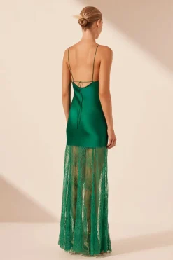 New - Elle Silk Lace Cowl Maxi Dress - Emerald Green Dresses | Long Dresses