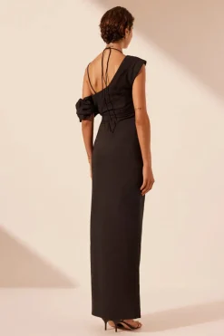 Fashion - Lani Asymmetrical Draped Maxi Dress - Black Dresses | Long Dresses