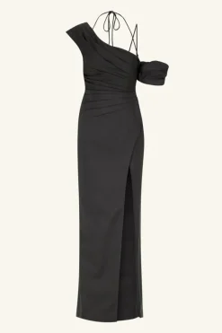 Fashion - Lani Asymmetrical Draped Maxi Dress - Black Dresses | Long Dresses