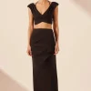 New - Lani Cross Front Ruched Crop Top - Black Crop Tops