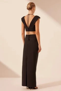 New - Lani Cross Front Ruched Crop Top - Black Crop Tops