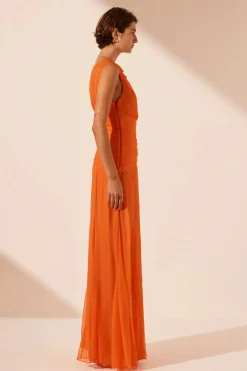 Online - Layla Cut Out Side Split Maxi Dress - Flame Orange Dresses | Long Dresses