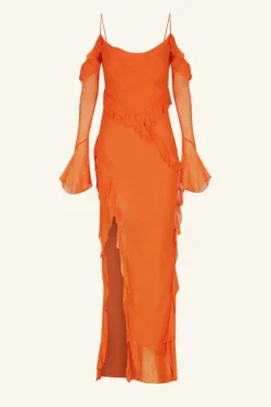 Clearance - Layla Long Sleeve Ruffle Maxi Dress - Flame Orange Dresses | Long Dresses
