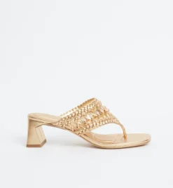 Outlet - Alia Woven Block Heel Sandal - Gold Shoes