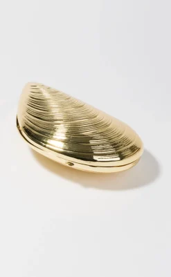 Fashion - Bridget Metal Shell Clutch - Gold Handbags